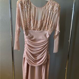Blush Pink Embellished Ruched Evening dress. Glam art deco. One of a kind.